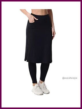 HOKOYI Women's Modest Midi Skirted Leggings with Pockets UPF 50+ Skort Capris